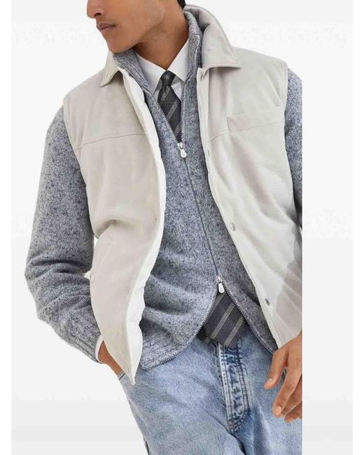 Brunello Cucinelli White Padded Leather Vest for men