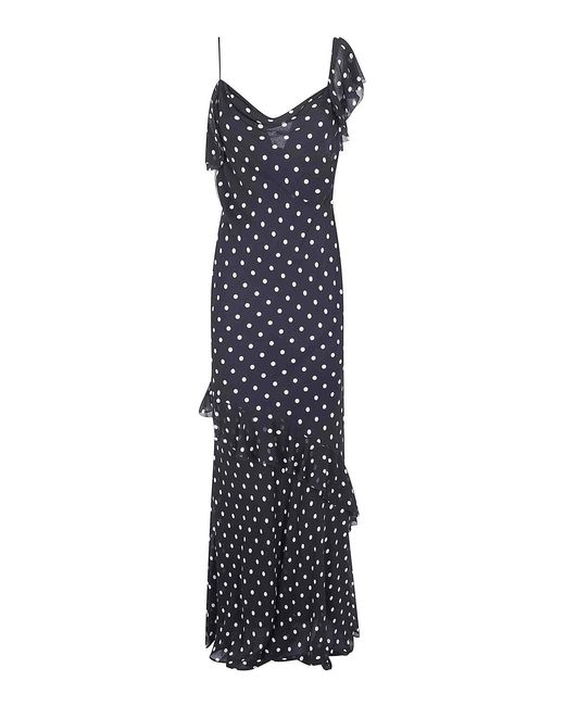 Self-Portrait Blue Polka Dot Georgette Maxi Dress