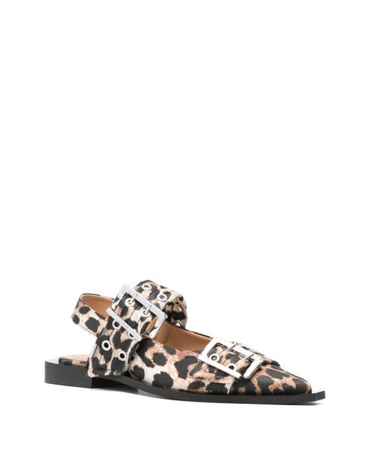 Ganni White Feminine Buckle Ballerina Satin Print