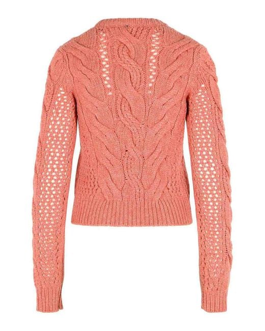 Sportmax Pink Radio Crewneck Sweater With Wool Blend Braids