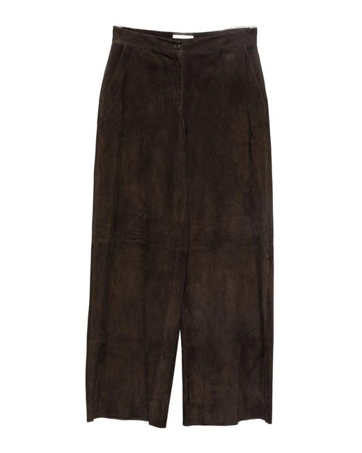 Via Masini 80 Black Leather Wide-Leg Trousers