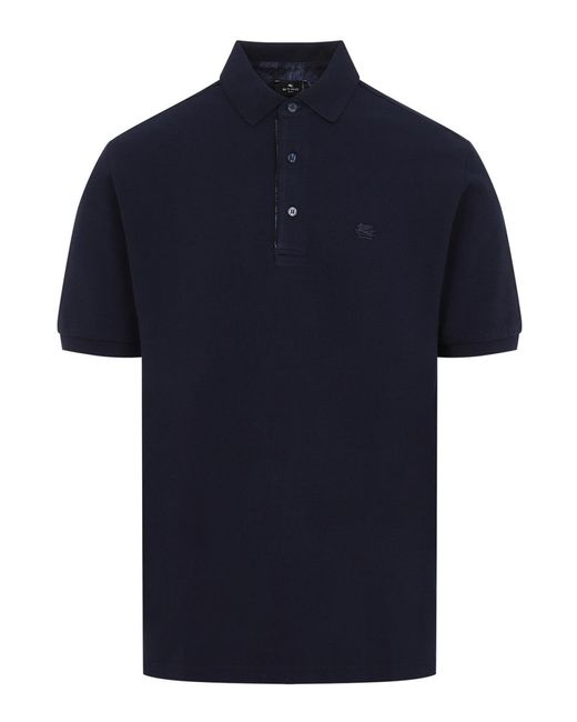 Etro Blue Roma Printed Detail Polo for men