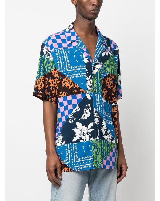 Marcelo Burlon Blue Mix Print Shirt for men