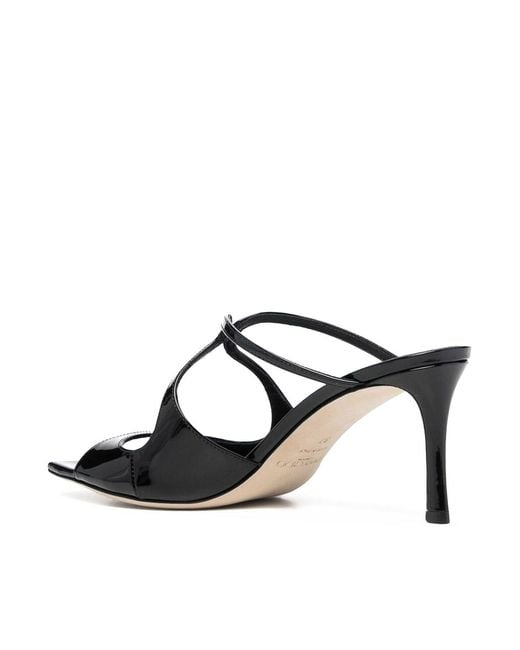 Jimmy Choo Black Anise 75Mm Shiny Leather Sandals