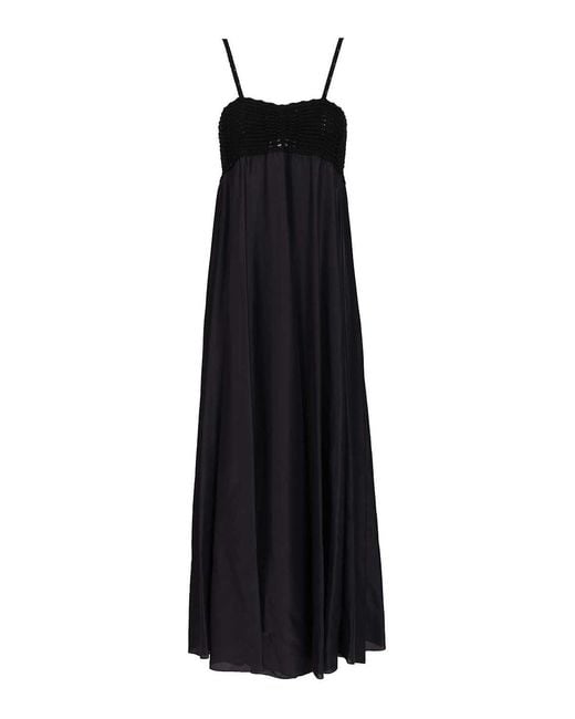 Forte_forte Black Dress With Crochet Bodice