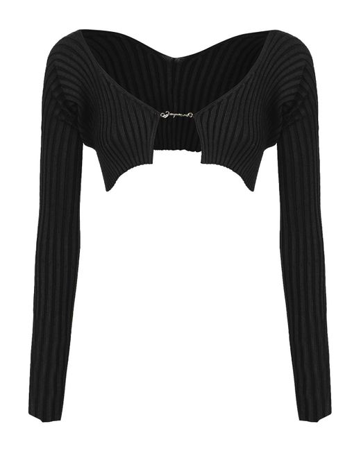 Jacquemus Black Ribbed Knit Top With Charm Logo