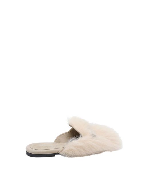 Dolce & Gabbana White Shearling And Suede Slippers