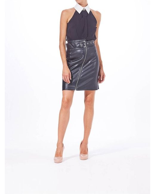 Karl Lagerfeld Black Faux Leather Skirt With Zip
