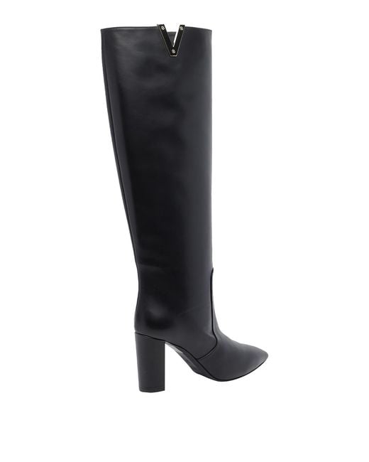 Via Roma 15 Black V Leather Pump Boots