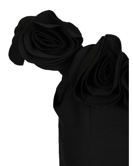 ROTATE BIRGER CHRISTENSEN Black Crepe Midi Dress With Floral Print