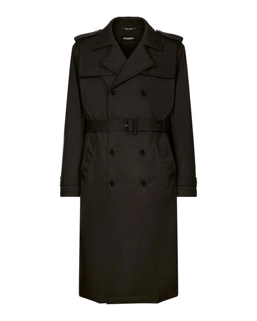 Dolce & Gabbana Black Belted Double-breasted Trench Coat for men
