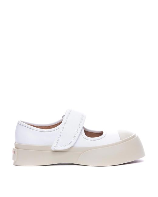 Marni White Lily Chunky-Sole Leather Mary-Jane Trainers