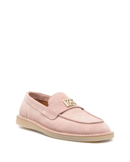 Dolce & Gabbana Pink Blush Logo Plaque Loafers