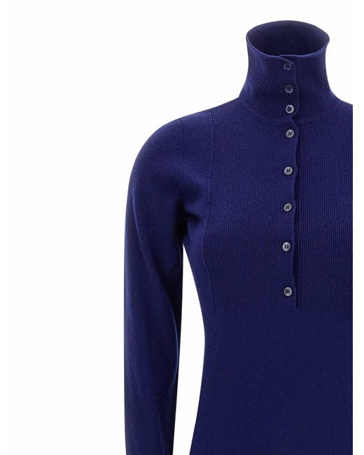 Tom Ford Blue Ribbed Cashmere Polo-Style Maxi Dress