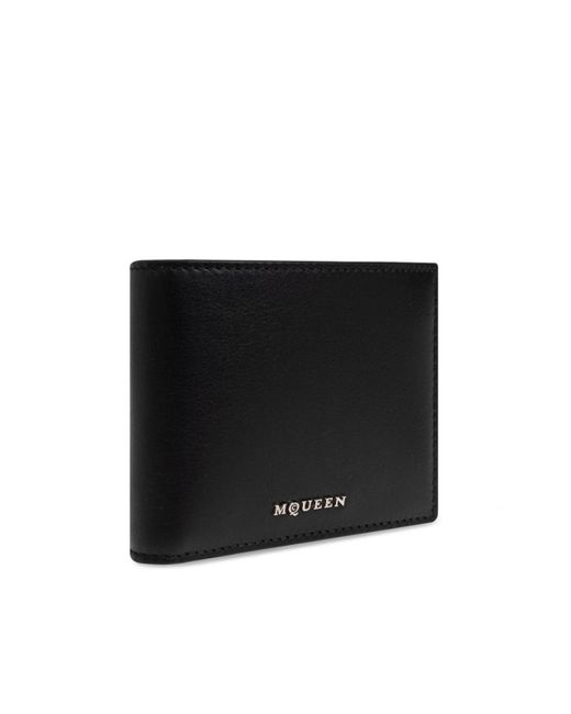 McQueen Black Calf Leather Wallet With Logo for men