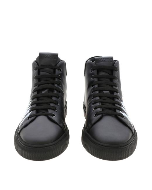 Moschino Black Logo Print Leather Sneakers for men