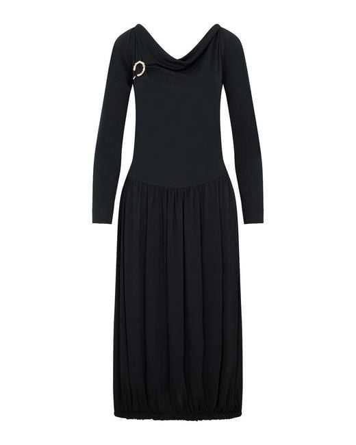 Lanvin Black Long-Sleeved Drape Midi Dress