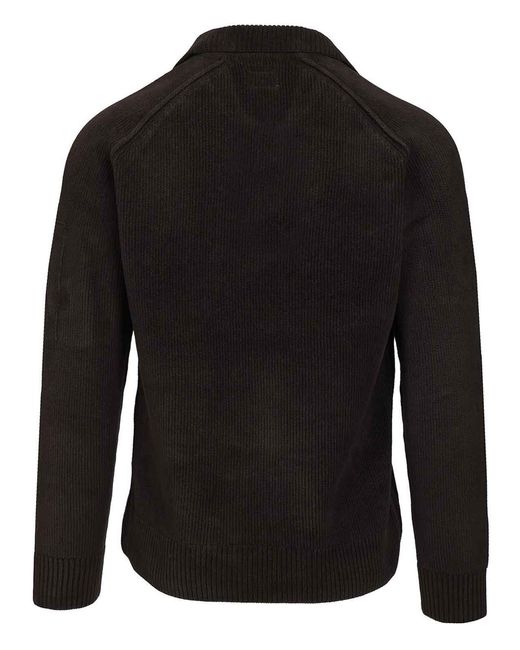 C P Company Black Polo Sweater Made Of Cotton Chenille for men