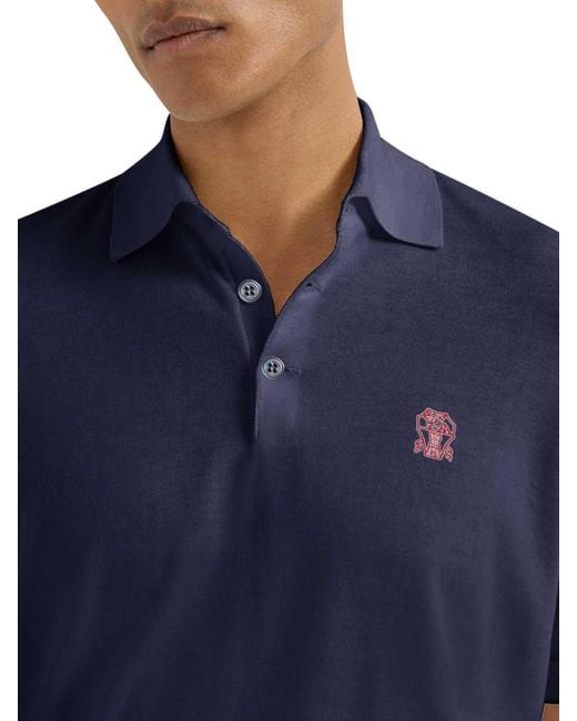 Brunello Cucinelli Blue Short-Sleeved Cotton Polo Shirt for men