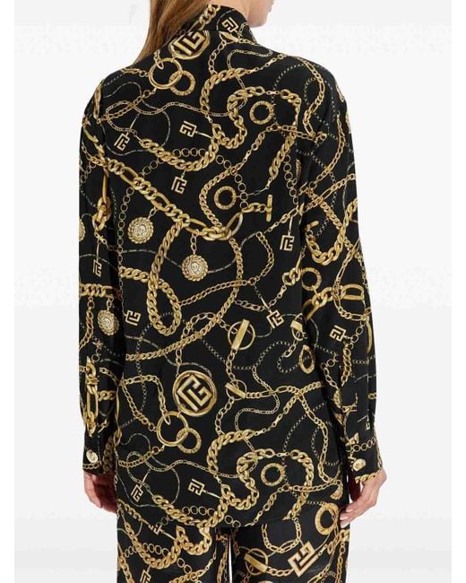 Balmain Black Silk Shirt With Print