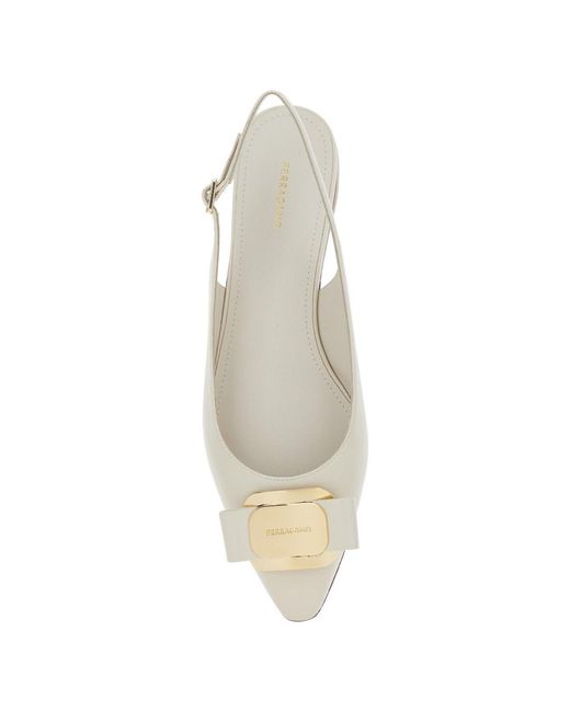 Ferragamo White Leather Slingback Pumps