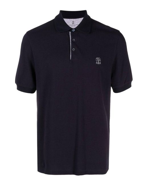 Brunello Cucinelli Blue Polo Shirt With Logo for men