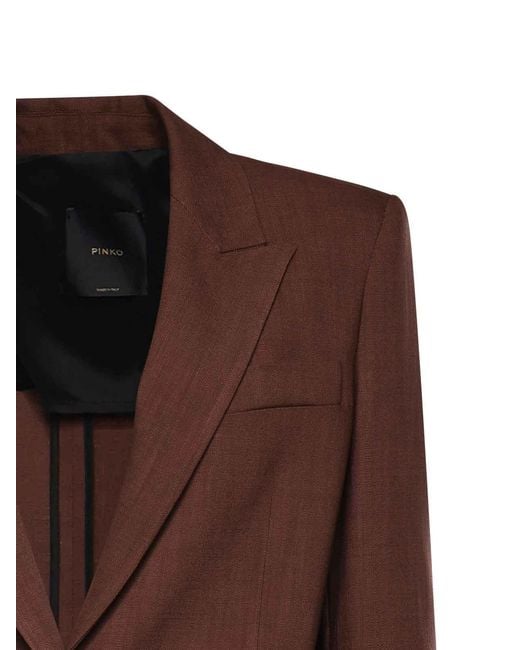 Pinko Brown Single-Breasted Jacket With A Rustic Look