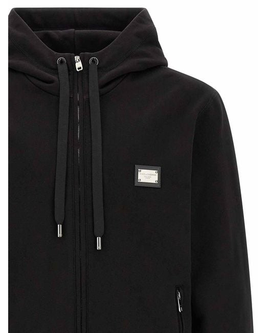 Dolce & Gabbana Black Logo Plaque Hoodie for men