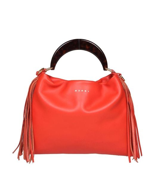 Marni Red Venice Leather Bag With Fringes
