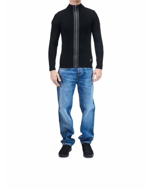 Karl Lagerfeld Blue Ribbed Zip Sweater for men