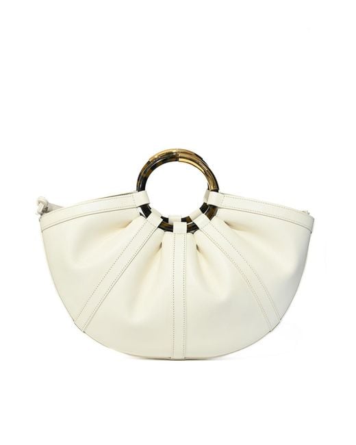 Coccinelle White Shell Large Leather Bag With Pearl Handles