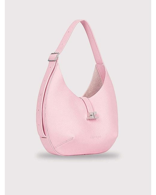 Courreges Pink Small Hammered Leather Hobo Bag