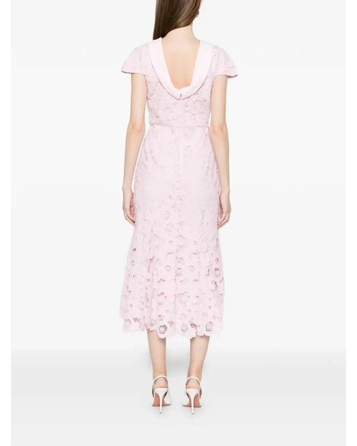 Self-Portrait Pink Lace Scoop Back Midi Dress