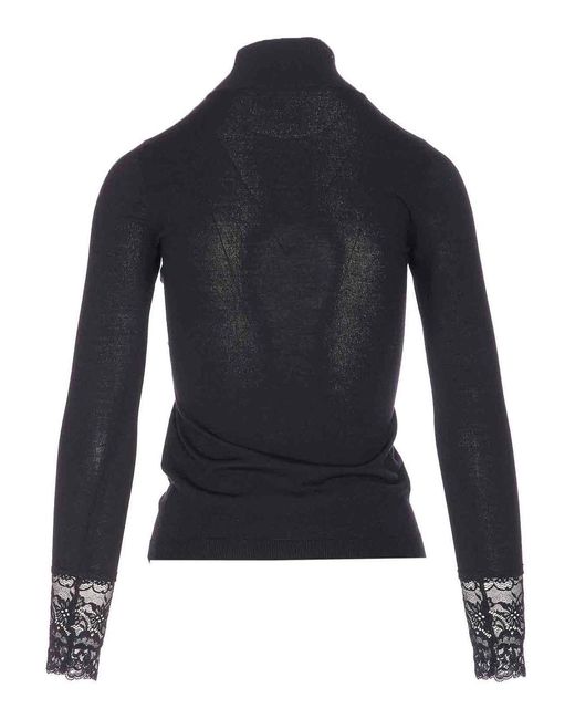Valentino Garavani Black Wool Lace Detail Sweater