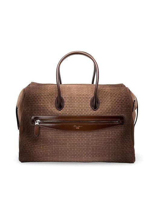 Santoni Brown Duffle Bag for men