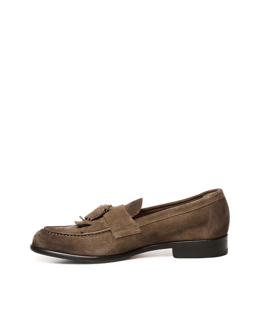 Doucal's Brown Suede Moccasin With Tassels And Fringe for men