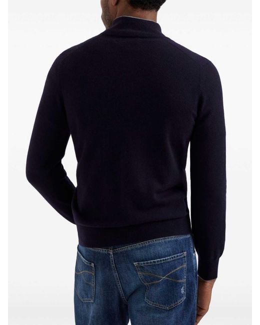 Brunello Cucinelli Blue Knitted Pullover for men
