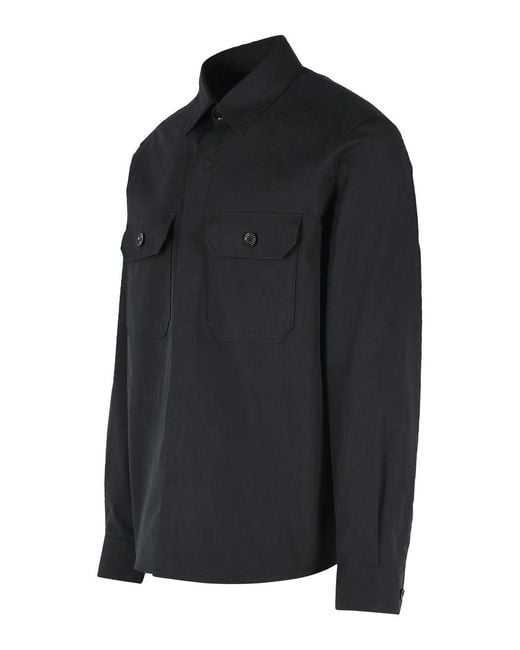 Zegna Blue Stretch Cotton Overshirt for men