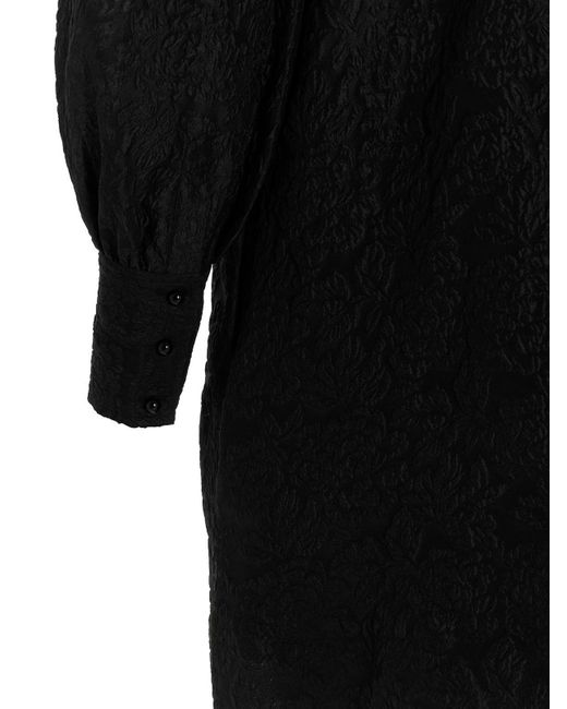 Ganni Black Taffeta Dress With All-over Jacquard