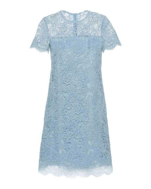 Ermanno Scervino Blue Midi Dress With Lace