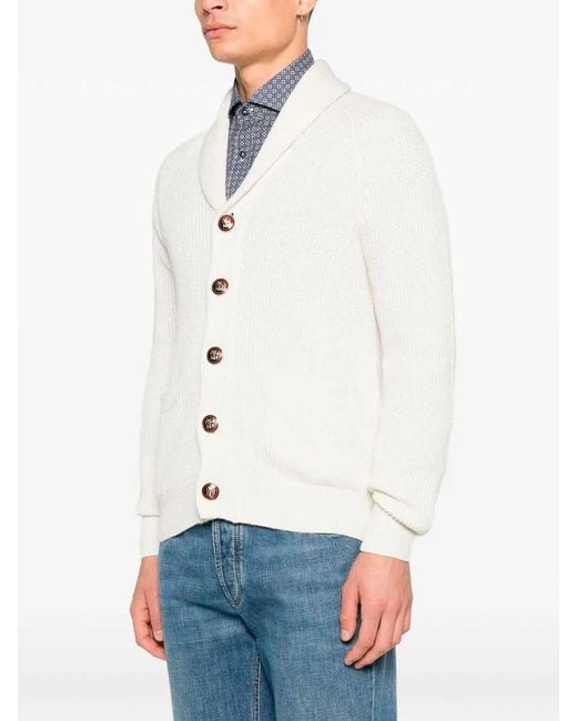 Brunello Cucinelli White English Rib Knit Cardigan for men