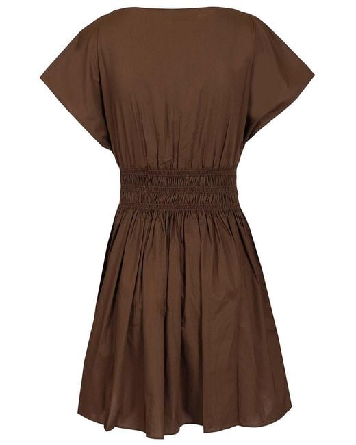Matteau Brown Shirred Waist Mini Dress