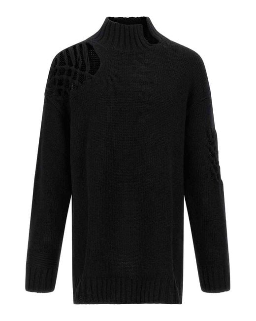 Yohji Yamamoto Black Macram Insert Sweater for men