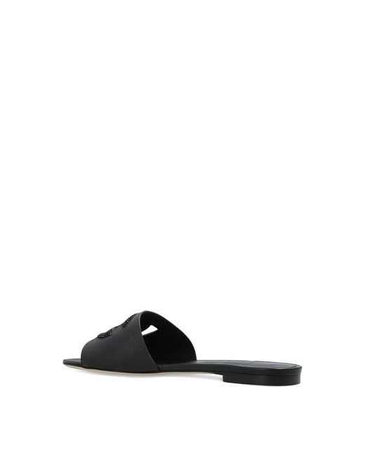 Dolce & Gabbana Black Dg Logo Leather Flat Sandals