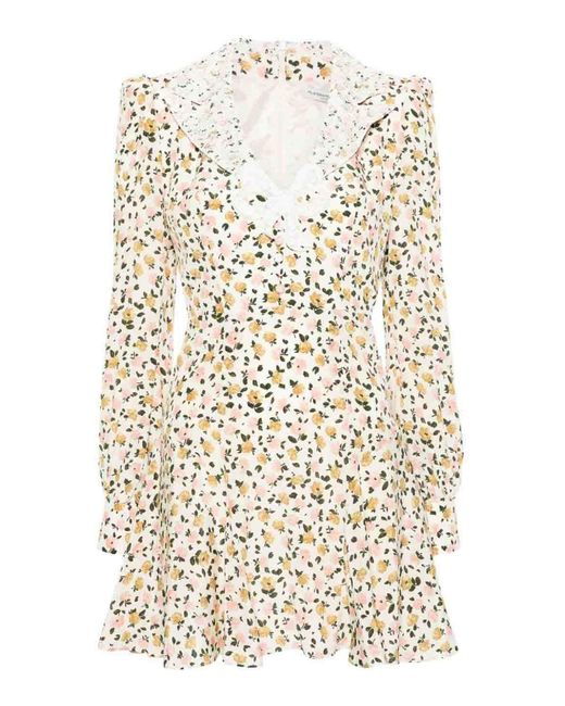 Alessandra Rich White Flower Print Silk Short Dress