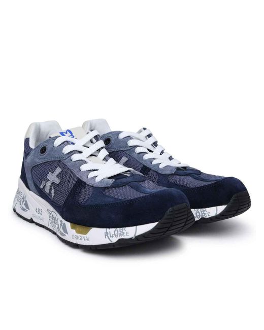 Premiata Blue 'Mase' Leather And Fabric Sneakers for men