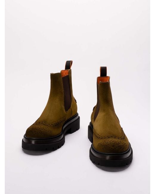 Santoni Brown Leather Logo-Patch Chelsea Boots for men