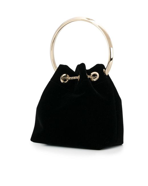 Jimmy Choo Black Bon Bon Velvet Bucket Bag