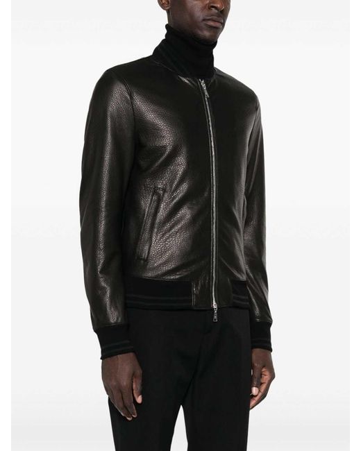 Tagliatore Black Leather Jacket for men