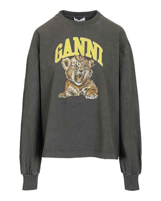 Ganni Gray Long-Sleeved T-Shirt